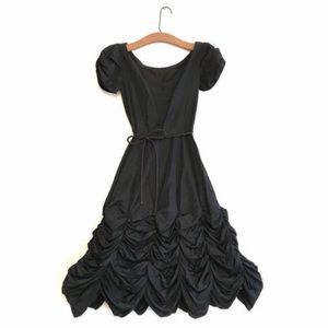 Vintage 50’s Black Silk Cocktail Sweetheart Dress with Draped Skirt M